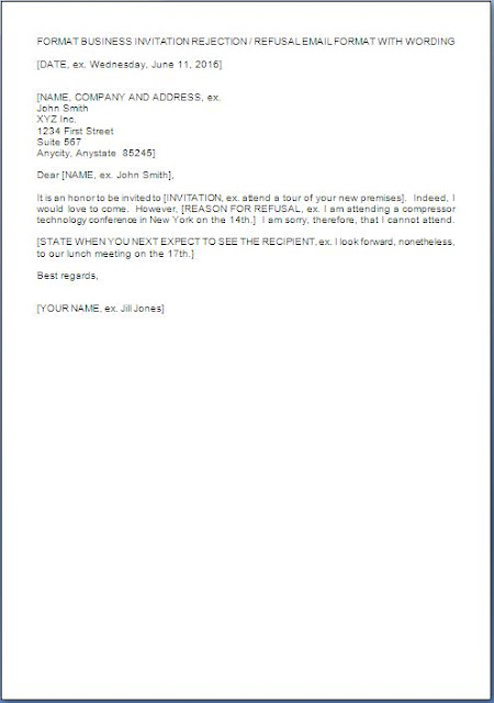 Membership Decline Letter Decline Business Invitation Sample